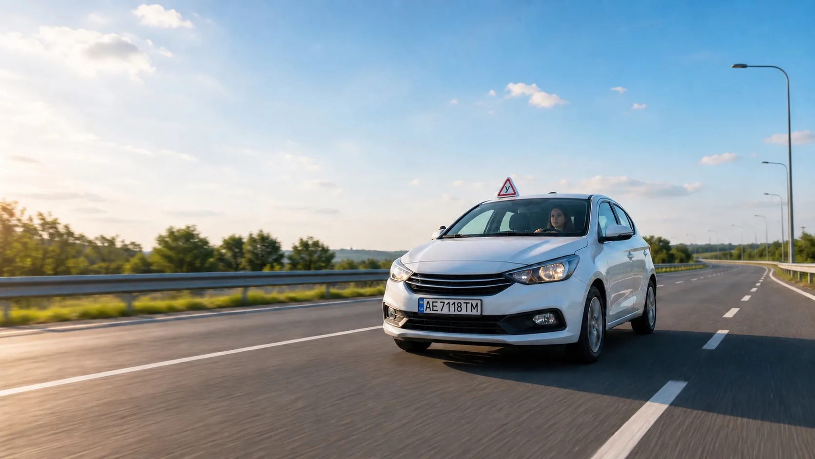 Учениця автошколи Новий Водій у машині перед практичним заняттям у Дніпрі
