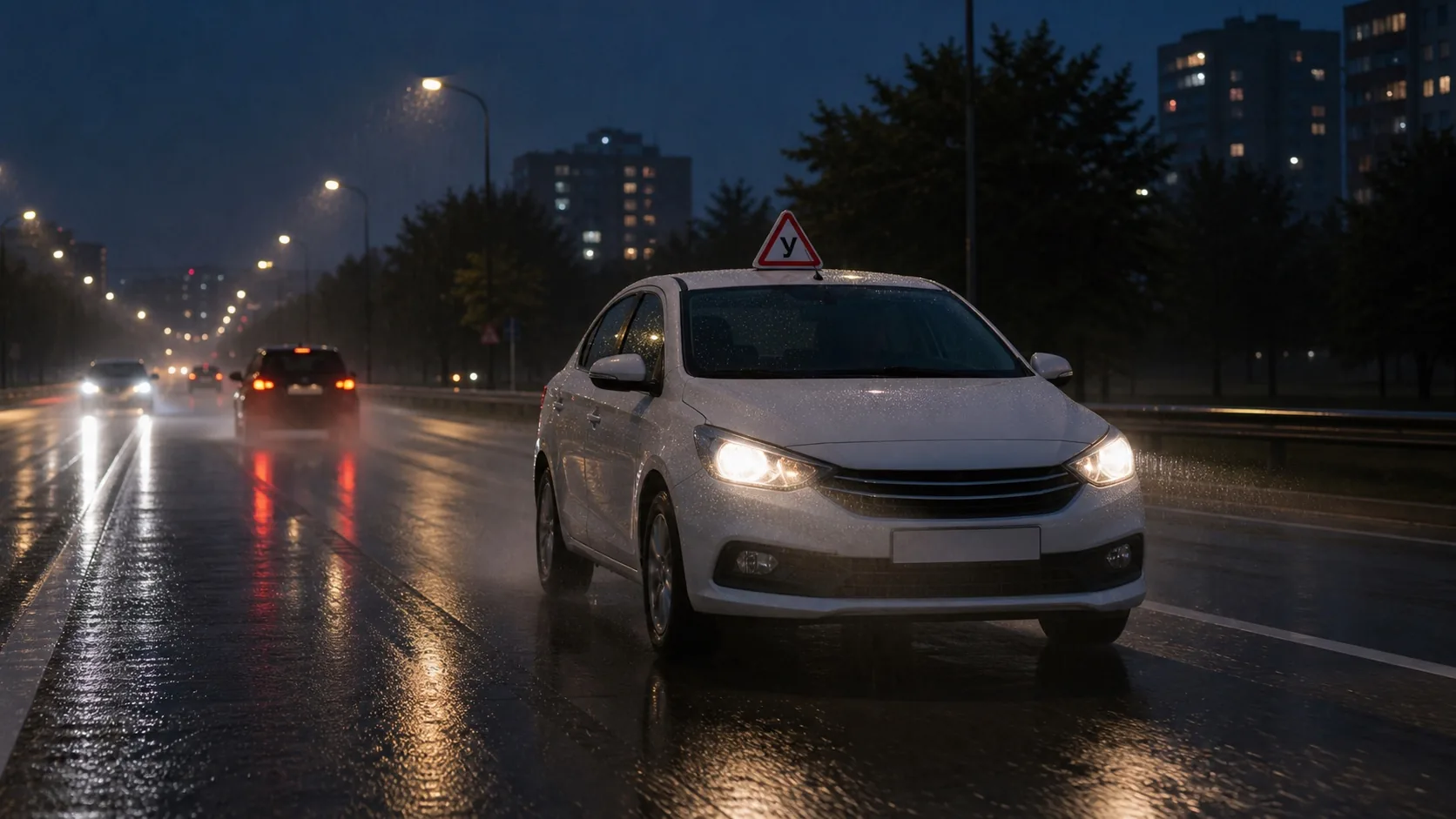 Traffic rules 60. Night: What should you do if a pedestrian starts crossing?